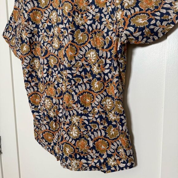 Slate & Stone Shirt Mens Large Blue Orange Floral Leaf Button Up Short Sleeve - Picture 6 of 12